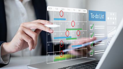 Professional entrepreneur businesswoman calendar schedule event planning reminder business strategy project management concept
