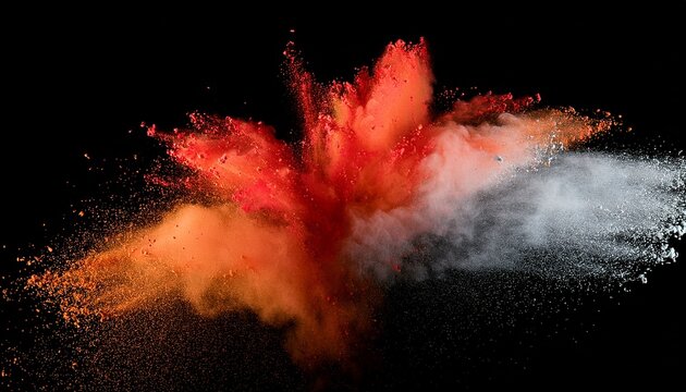 grey orange red colours powder exploding isolated on a transparent background