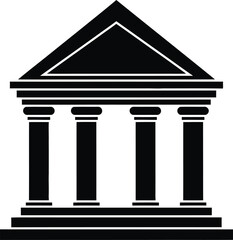 A classic building facade with columns and a triangular pediment isolated on white background