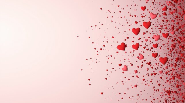 gradient red backgrounds confetti copy space Gradient red to pink background with heart shaped confetti, ample space for text, suitable for romantic or celebratory designs