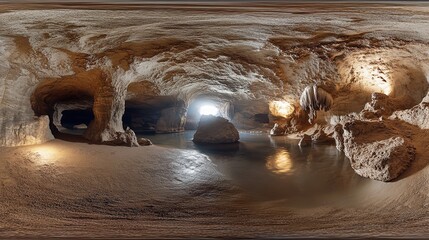 Explore the depths of a stunning cave with water and rock formations perfect for adventure seekers today silhouette