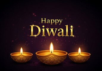 Happy diwali with glowing diyas and sparkles