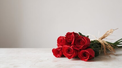 A bouquet of red roses on a light surface