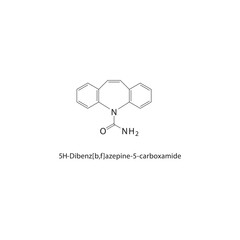 5H-Dibenz[b,f]azepine-5-carboxamide skeletal structure. Tricyclic amide compound schematic illustration. Simple diagram, chemical formula. © Basstock