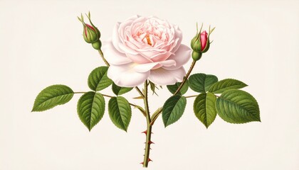 Detailed illustration of a pale pink rose