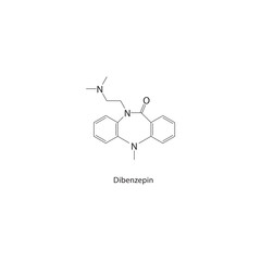 Dibenzepin skeletal structure. Tricyclic antidepressant compound schematic illustration. Simple diagram, chemical formula.