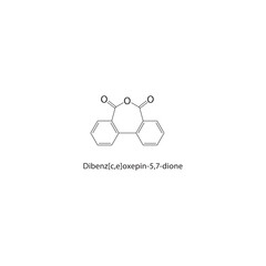 Dibenz[c,e]oxepin-5,7-dione skeletal structure. Polycyclic diketone compound schematic illustration. Simple diagram, chemical formula. © Basstock