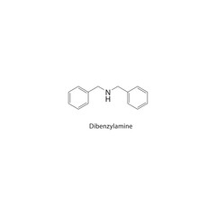 Dibenzylamine skeletal structure. Aromatic amine compound schematic illustration. Simple diagram, chemical formula.