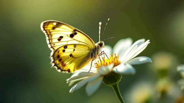A beautiful orange and yellow butterfly, an insect of the summer garden, rests delicately on a colorful flower, showcasing nature's macro beauty 4k horizental cenematic video footage