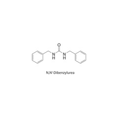N,N’-Dibenzylurea skeletal structure. Urea derivative compound schematic illustration. Simple diagram, chemical formula.