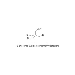1,3-Dibromo-2,2-bis(bromomethyl)propane skeletal structure. Halogenated alkane compound schematic illustration. Simple diagram, chemical formula.