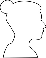 Woman face side profile icon in linear outline design.