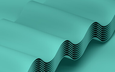 3D Rendered Turquoise Ripple Structure with Geometric Fluid Motion