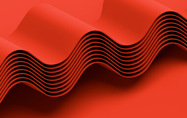 Minimalist Red Folded Curves Background with Layered Wave Structure