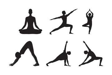 Yoga Poses Silhouette Set Vector Design