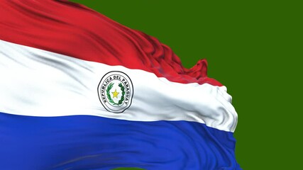 flag of Paraguay. close up of Paraguay flag blowing in the wind. Paraguay flag loop. green screen