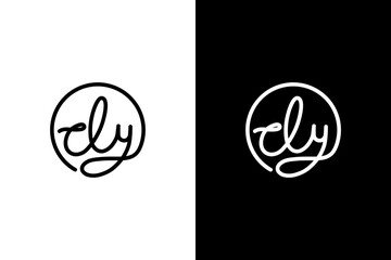 initial letter cly monogram logo circle line black white color