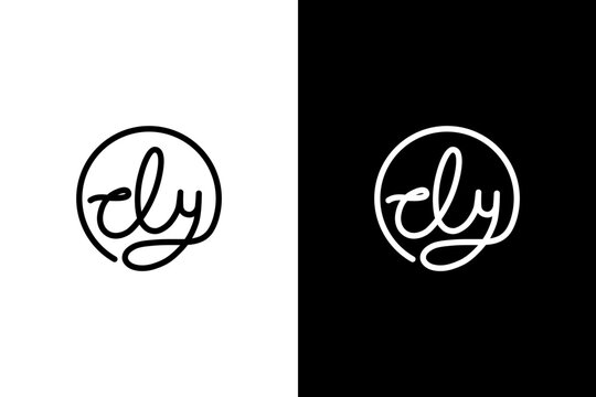 initial letter cly monogram logo circle line black white color