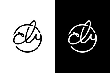 initial letter cly monogram logo circle line black white color