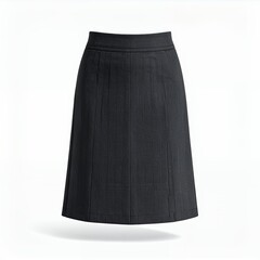 Elegant dark garment, classic a-line silhouette clothing item presenting timeless fashion on white background