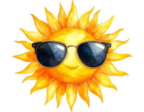 Sun with sunglasses PNG transparent background