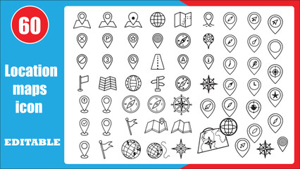 Collection of diverse location and navigation map icons for digital interfaces