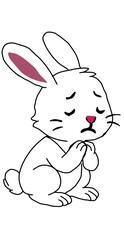 a white rabbit is sad and begging