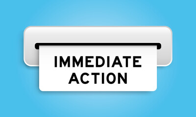White coupon banner with word immediate action from machine on blue color background