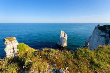 The Hollow Needle and cliffs of Etretat in Normandy coast