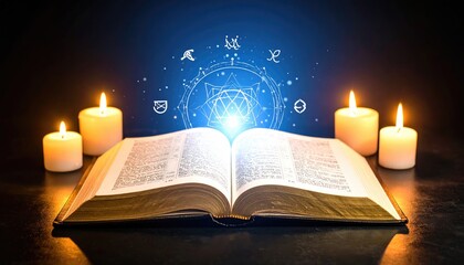 Open book with magical symbols
