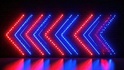 Neon arrows on a dark brick wall