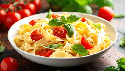 Creamy pasta with cherry tomatoes and basil (1)