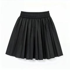 Elegant black pleated skirt with elastic waistband, studio shot on white background