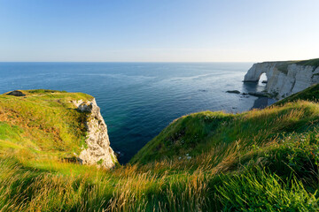 Cliffs of Etretat and Maneporte arch  in  the Normandy coast