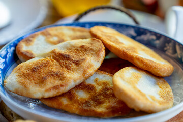 Mchadi georgian food made from corn flour on the plate. Georgian cuisine