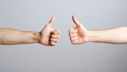 Two Thumbs Up Gesture Against Gray Background
