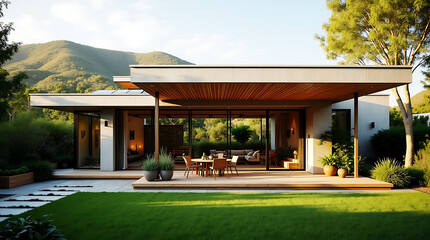 Modern Sustainable Home with Covered Patio and Mountain View