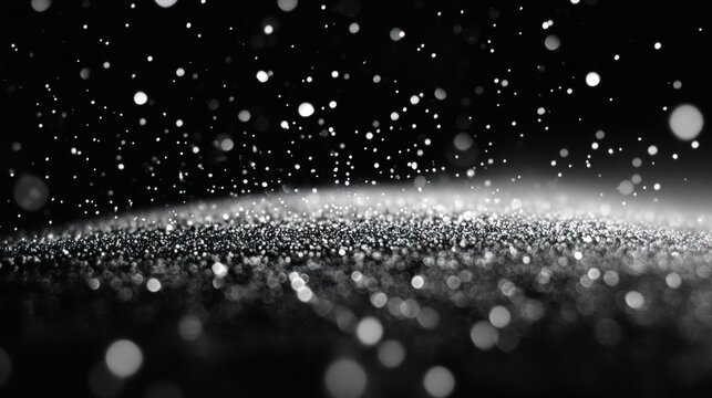 Shimmering surface of bokeh lights floats in space, sparkling and glowing against a dark, void background