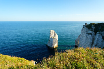 The Hollow Needle and cliffs of Etretat in Normandy coast