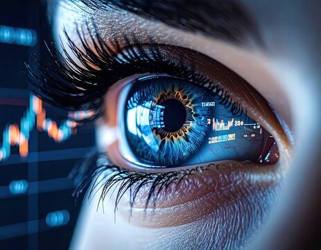 Close-up eye, financial data