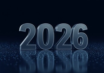 Metallic 2026 numbers reflected on a dark surface