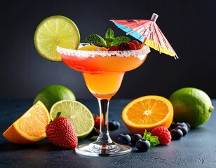 Colorful cocktail with fresh fruits
