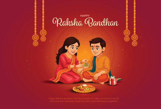 Indian festival happy Raksha Bandhan greeting card. Creative vector illustration design. Brother and sister bonding celebration.