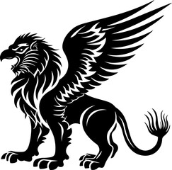 Obraz premium Winged Lion Vector Illustrations in Black Silhouette Tribal Style