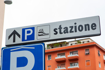 Sign for Pisa Centrale Station in Pisa, Italy
