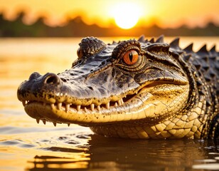 Fototapeta premium Crocodile at sunset