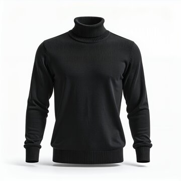 Isolated black turtleneck sweater showcasing clean lines and sleek design on white background