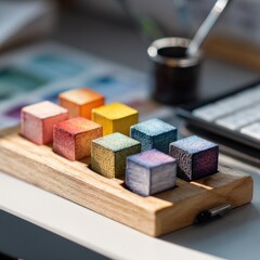 Wooden color blocks on a tray