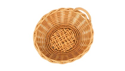 Fototapeta premium Empty wicker basket made of natural rattan, placed on a white background. Top oview