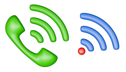 Old-fashioned phone communication and wi-fi wireless access point symbols